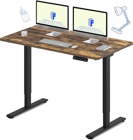 FLEXISPOT E3 Dual Motor Electric Standing Desk 48 x 30 Sit Stand Up Desk, Holds 220 lbs, Adjustable Height w/Memory Presets, One-Piece Special Walnut Desktop & Black Frame, Ships in 2 Boxes