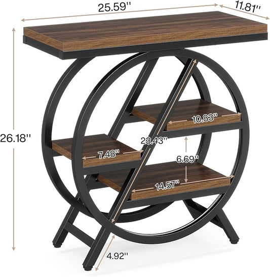 Tribesigns End Table Set of 2, 3-Tier Narrow Sofa Side Table with Storage for Living Room, Wood End Table with Geometric Metal Frame, Industrial Nightstand and Bedside Table for Bedroom, Rustic Brown