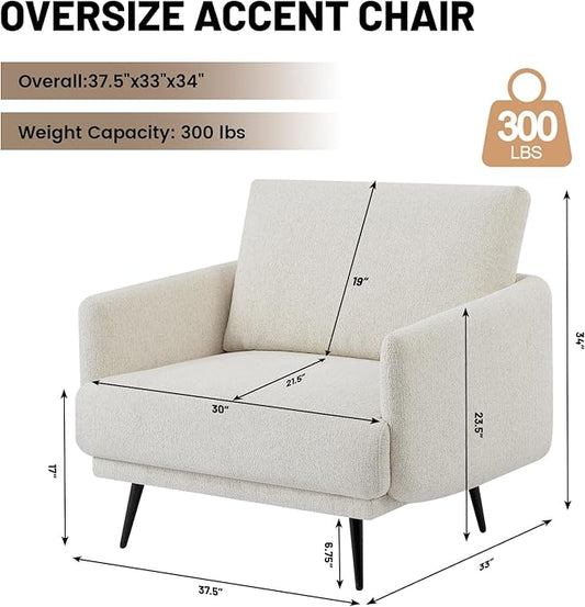 Oversized Accent Chair for Living Room Chairs Reading Arm Chair Comfy Modern Single Sofa Side Chairs with Metal Legs & Soft Cushion for Bedroom, Waiting Room (Chenille Oatmeal, Set of 1)