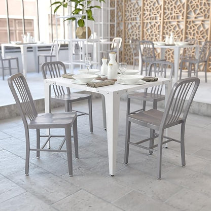 Flash Furniture Gael Indoor/Outdoor Modern Metal Dining Chairs, Commercial-Grade Galvanized Steel Restaurant Chairs, Set of 2, Silver