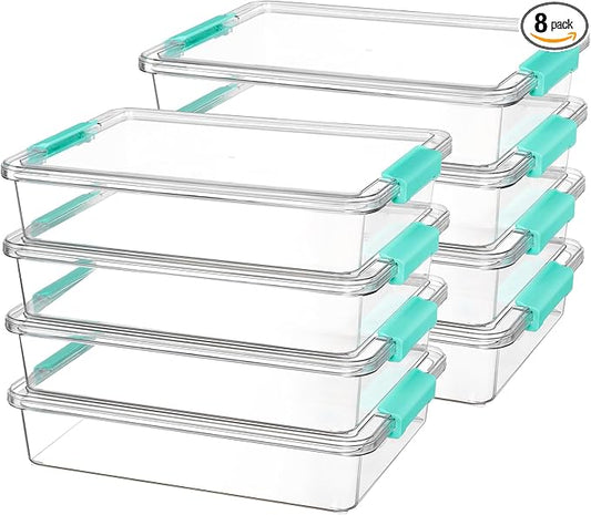 Vtopmart 6 Qt Plastic Storage Bins with Lids, Clear Sensory Bins, Arts Crafts Organizers and Storage, Stackable Containers for Home Office and School Supplies, 8 Pack