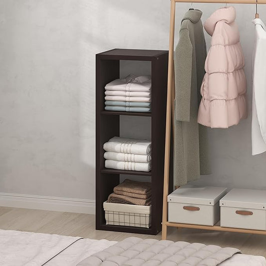 Furinno Cubic Closet Organizers and Storage, 3-Cube Closet Organizer, Open Shelf Closet Storage, Extra Thick Frame for Wardrobe, Bedroom, Living Room, Dark Oak