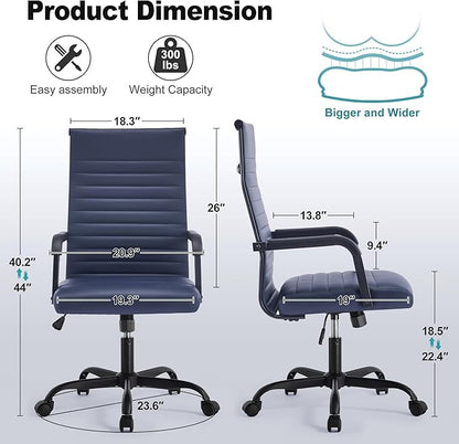Office Desk Chair, Ergonomic Conference Room Chairs, PU Leather Executive Ribbed Computer Chair, Swivel Rolling Chair for Home Office