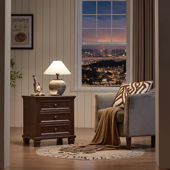Farmhouse Bedroom Dresser and Nightstand Set of 4, 6 Drawer Low & 5 Drawers Dresser & 3 Drawer Nightstand Set with Wooden Legs, Rustic Wood Bedroom Furniture for Livingroom, Hallway, Walnut