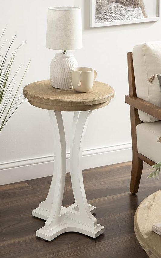 Kate and Laurel Linsley Farmhouse Side Table, 16 Inch Diameter, Rustic Brown and White, Decorative End Table with Rustic Style for Vintage Decor