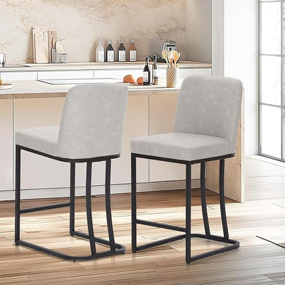 Sophia & William Counter Stool Set of 2, 24" Bar Stools with Back, Faux Leather Upholstered, 330lbs, Light Grey