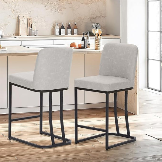 Sophia & William Bar Stools, Counter Height 24" Counter Stools for Kitchen Island, Modern PU Leather Bar Stools with Backrest,Light Grey,1PC