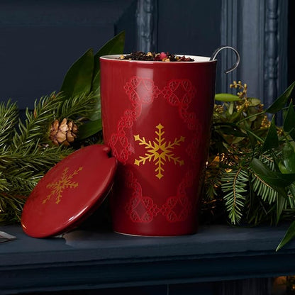 Tea Forte Double-Walled Ceramic Kati Cup, Removable Stainless Steel Infuser Basket and Lid, Steeps 12 oz Loose Leaf Tea, Dishwasher & Microwave Safe, Warming Joy