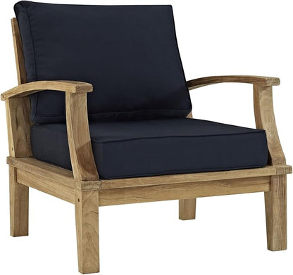 Modway Marina Premium Grade A Teak Wood 3-Piece Outdoor Patio Furniture Set in Natural Navy