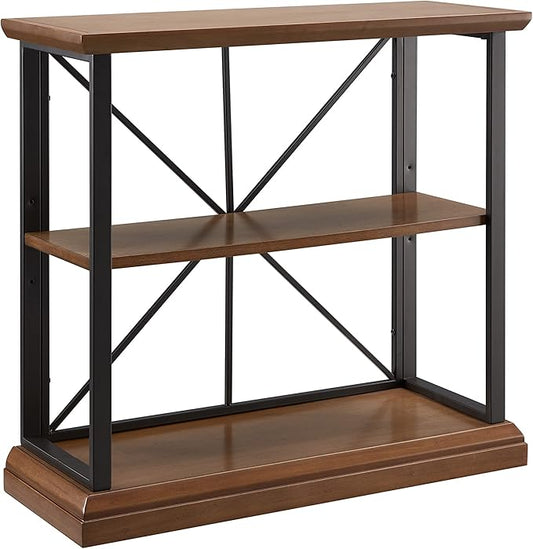 Leick Home Finnick Mixed Metal Bookshelf, Wood, Gray Steel, 2 Shelves, Easy Assembly, Freestanding Bookcase for Living Room or Office, Industrial Design, 32 in W x 30 in H x 12 in D, Item 11832-WLGM