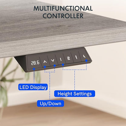FLEXISPOT EN2 Whole-Piece Standing Desk with Clamp Power Strip, 60 x 24 Electric Stand Up Height Adjustable Desk with Cable Management (White Frame + 60" Gray Wood Grain Desktop, 2 Packages)