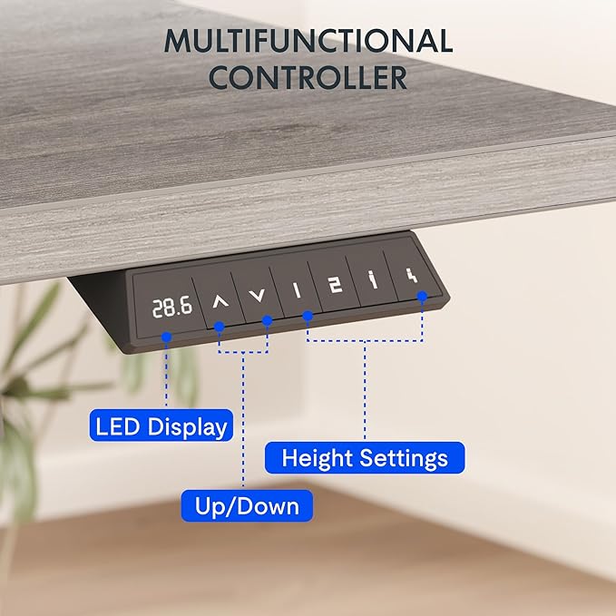FLEXISPOT EN2 Whole-Piece Standing Desk with Clamp Power Strip, 48 x 30 Electric Stand Up Height Adjustable Desk with Cable Management (White Frame + 48" Gray Wood Grain, 2 Packages)
