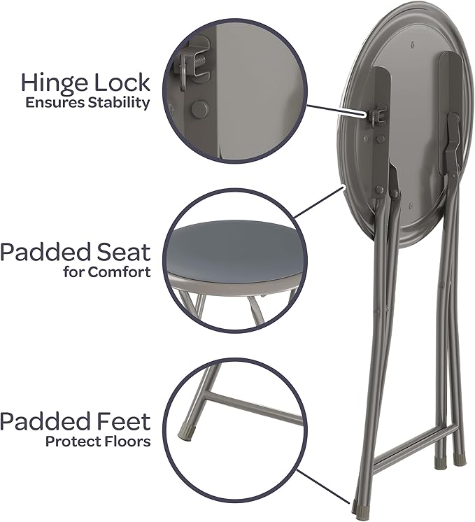 Folding Stool - Backless 18-Inch Stool with 225lb Capacity for Kitchen or Rec Room - Portable Indoor Counter Bar Stools by Lavish Home (Gray)