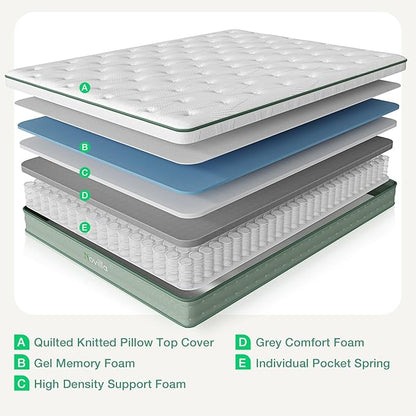 Novilla Full Mattress, 10 Inch Hybrid Mattress in a Box, High Resilience Foam with Pocket Springs for a Peaceful Sleep, Pillow Top Full Size Mattresses, Knitted Cover & Balanced Support