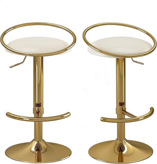 Bar Stools Set of 2, Adjustable Swivel Counter Height Barstools with Upholstered Seat, PU Leather Counter Stools for Bar, Kitchen Island, Dining Room, Gold