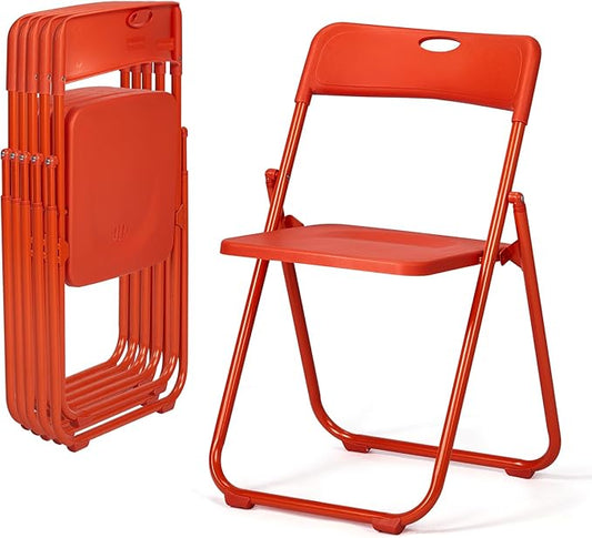 Karl home 6 Pcs Folding Chair, 300LBS Lightweight Foldable Plastic Chair, Reinforced Metal Frame Easy to Fold & Store for Indoor & Outdoor, Wedding, Party, Meeting Room, Patio and Garden, Orange