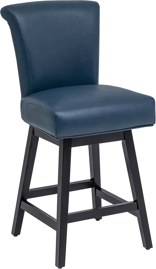 Bar Stool, PU Leather Barstool, 26 Inch Upholstered Counter Stools with 15.7" High Back and Footrest, Swivel Counter Height Barstools for Kitchen Island Home Bar Navy Blue