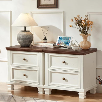 Farmhouse Bedroom Dresser and Nightstand Set of 4, 6 Drawer Tall & Low Dresser & 2 Drawer Nightstand Set, Rustic Wood Bedroom Furniture Set for Livingroom, Hallway, White