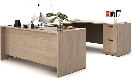 100.4" U-Shaped Executive Computer Desk with Lockable File Cabinets, Large Home Office or Business Workstation with Drawers, Cable Management (Lime)