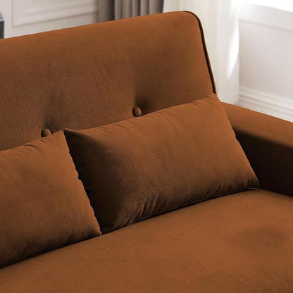 48.8" Small Loveseat Sofa, Mid Century Modern Love Seat Couch with Back Cushions and Plastic Legs, 2 Seater Couches for Living Room, Bedroom, Small Spaces, Orange