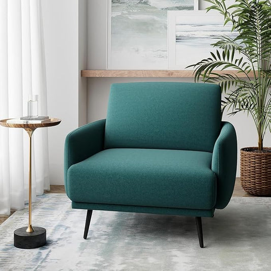 Oversized Accent Chair for Living Room Chairs Reading Arm Chair Comfy Modern Single Sofa Side Chairs with Metal Legs & Soft Cushion for Bedroom, Waiting Room (Velvet Dark Green, Set of 1)