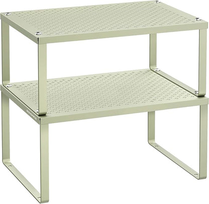 SONGMICS Spice Racks, Set of 2 Metal Cabinet Shelf Organizers, Countertop Organizers, Shelf Risers, Stackable, Expandable, Sage Green UKCS001C01