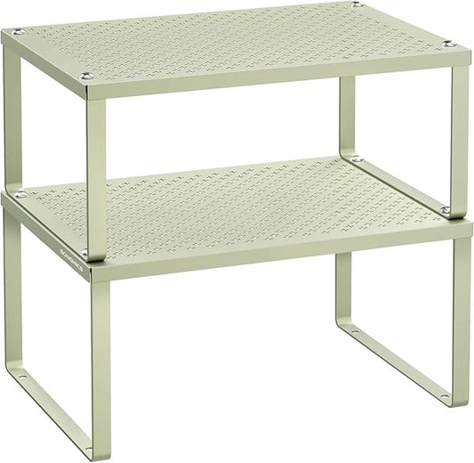 SONGMICS Spice Racks, Set of 2 Metal Cabinet Shelf Organizers, Countertop Organizers, Shelf Risers, Stackable, Expandable, Sage Green UKCS001C01