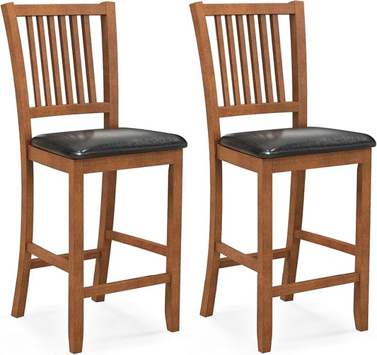 COSTWAY Bar Stools Set of 2, 25.5” Counter Height Bar Stool with Backrest, Padded Seat, Footrest & Rubber Wood Frame, for Kitchen Island, Pub & Restaurant (2)