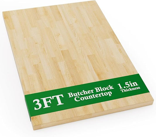 Butcher Block Countertop Birch Solid Wood - 36" x 25" Table Top Butcher Block Cutting Board for Kitchen Island Cart Living Dining Office Desk Workbench Washer Dryer Countertop Unfinished 1.5" Th