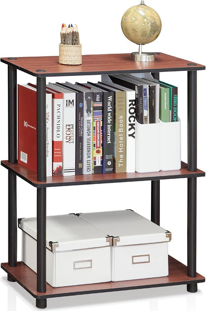 Furinno TURN-N-TUBE Storage Shelves, 3-Tier Book Shelf, Corner Shelf, Toolless Open Shelves, for Organization and Storage, Living Room, Garage, Home Office, Dark Cherry