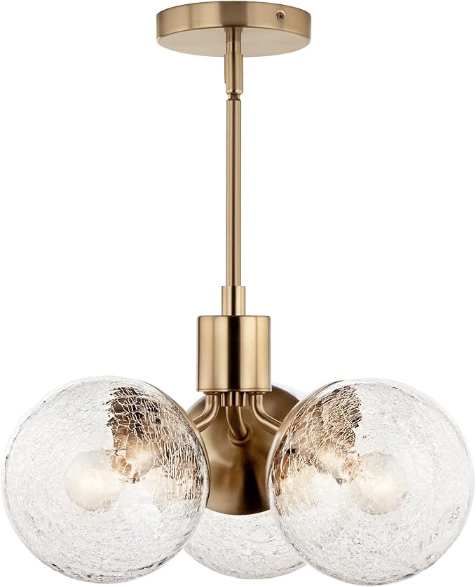 KICHLER Silvarious 3-Light Convertible Pendant, Soft Modern Light with Clear Crackled Glass in Polished Nickel, for Hallway, Dining Nook, Bedroom or Kitchen (9.5" x 16.5"), 52700CPZ
