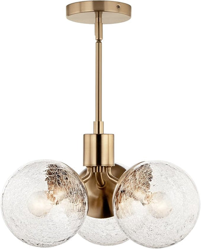 KICHLER Silvarious 3-Light Convertible Pendant, Soft Modern Light with Clear Crackled Glass in Polished Nickel, for Hallway, Dining Nook, Bedroom or Kitchen (9.5" x 16.5"), 52700CPZ