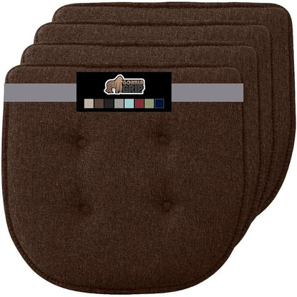 GORILLA GRIP Slip Resistant Tufted Chair Cushions, No Ties Required, Memory Foam Pads for Dining Room Kitchen Table, Office, Rocking Chairs, Plush Seat Cushion Pad, Home Decor, Set of 4, 16x17, Brown