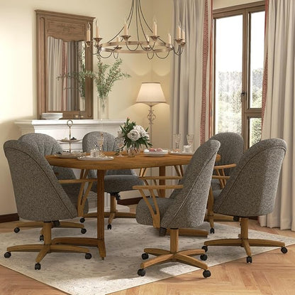Chromcraft Chairs w/Swivel Tilt, Luxe Wooden Arm All-Metal Pedestal Base Chairs with Wheels for Kitchen