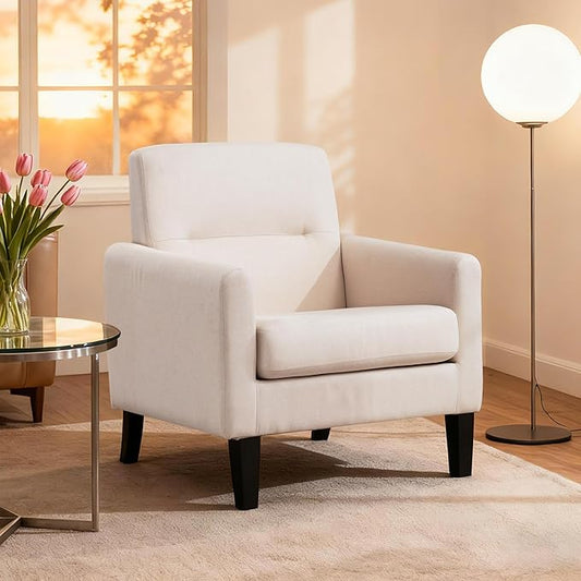 Accent Chair, Mid Century Modern Living Room Chairs Comfy Reading Chair with Upholstered Cushion Relax Armchair for Bedroom Apartment,Office, Begie
