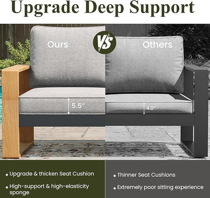 LayinSun Aluminum Patio Furniture Set 2 Seat Loveseat, Oversized Seat with Hight Back, Outdoor Conversation Sets for Porch, Balcony, Deck