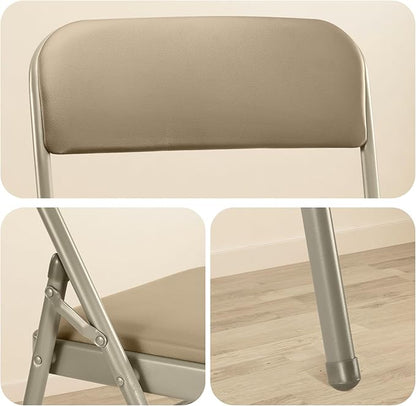 cyclone sound 2 Pack Folding Chairs with PU Padded Cushion and Back, Commercial Grade Metal Chairs with Comfortable PU Leather Cushion for Home and Office, for Indoor and Outdoor Events (2, Beige-PU)