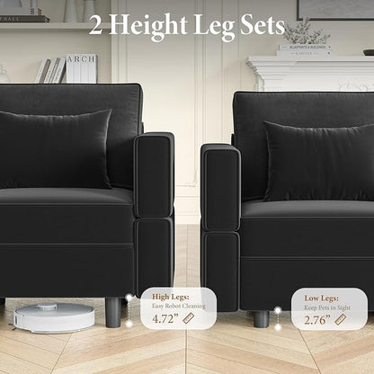 Vesgantti Modular Sofa Bed with Storage, 92" Sleeper Sofas with 9 Seats Storage Chaises Removeble Cover, Luxury Large Velvet Sectional Couch Set for Living Room, Apartment, Home Theatre, Black
