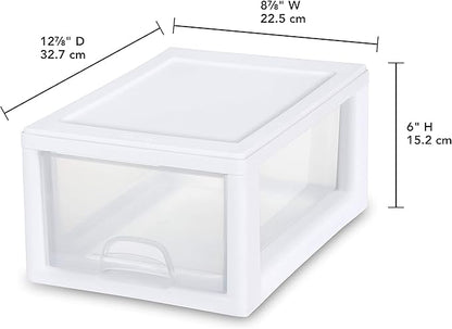 Sterilite 20518006 6 Quart/5.7 Liter Stacking Drawer, White Frame with Clear Drawer,(pack of 6)