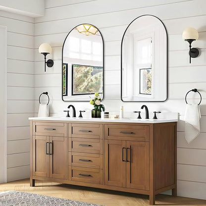 ANDY STAR Arched Mirror, 24 x 36 Inch Black Wall Mirror in Stainless Steel Metal Frame, Arch Top Rounded Corner 1 Inch Deep Set Design Wall Mount Hangs Vertical