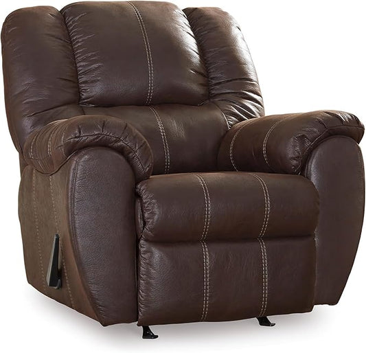 Signature Design by Ashley McGann Modern Faux Leather Manual Pull Rocker Recliner, Brown