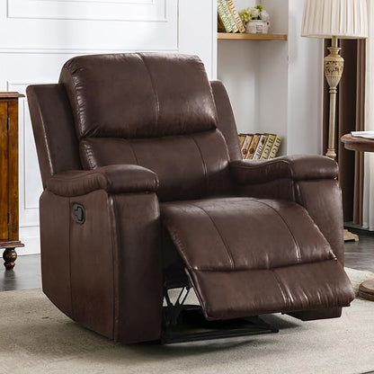 CANMOV Leather Recliner Chair Set of 2, Classic and Traditional Manual Recliner Chair with Overstuffed Arms and Back, Manual Single Sofa with Concealed Cup Holders,Red Brown