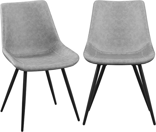 Yaheetech Dining Chairs Set of 2 Modern Upholstered Dining Room Chairs with Faux Leather Seat and Metal Legs for Home, Kitchen, Armless Design, Gray
