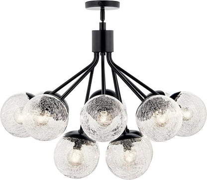 KICHLER Silvarious 12-Light Convertible Chandelier, Soft Modern Light with Clear Crackled Glass in Black, for Dining Room, Living Room, Bedroom or Foyer (22.25" x 30"), 52701BK