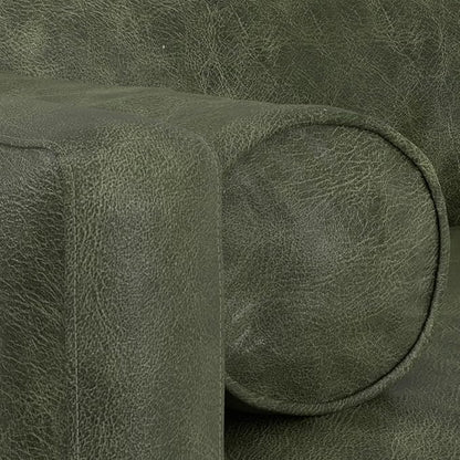 SIMPLIHOME Morrison 72-inch Wide Sofa in Moss Green Genuine Leather, Mid-Century Modern-Style Loveseat for Living Room, Single Bench Cushion, Removable Back Cushions, 2 Bolster Pillows