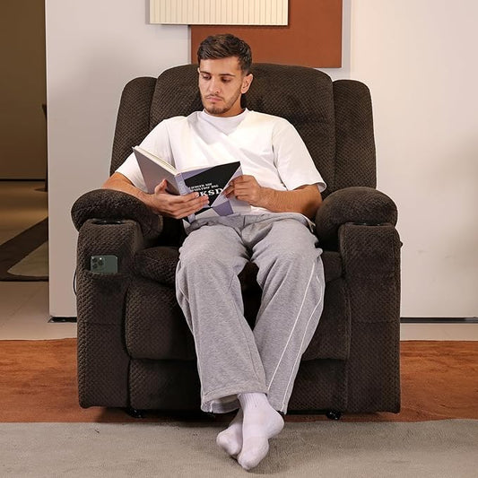 EONIX Lay Flat Power Lift Recliner Chair with Heat and Massage, Dual Motor Electric Lift Chair for Elderly for Postoperative Recovery, 400lbs Heavy Duty, Cup Holders, Lumbar Pillow, Coffee