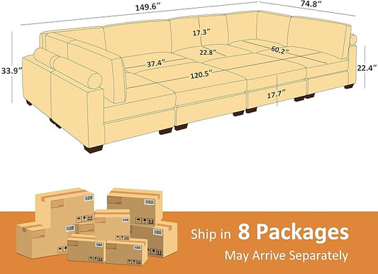 VANOMi Large Modular Sectional Sofa, Oversized Couch with Ottoman, Cloud Couch Deep Seat Sofa with Thick Cushion, Convertible Sectional Couches for Living Room Office Apartment