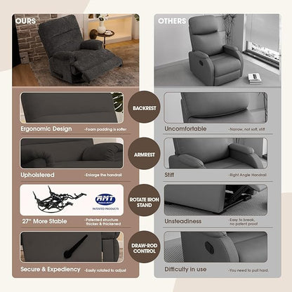 Dark Grey Glider Rocker Recliner,Swivel Rocking Recliner Chair,Glider Rocking Chair,Reclining Sofa Rocking Chair Nursery,23 Inches Deep Seat & 27 inches High Back,for Living Room