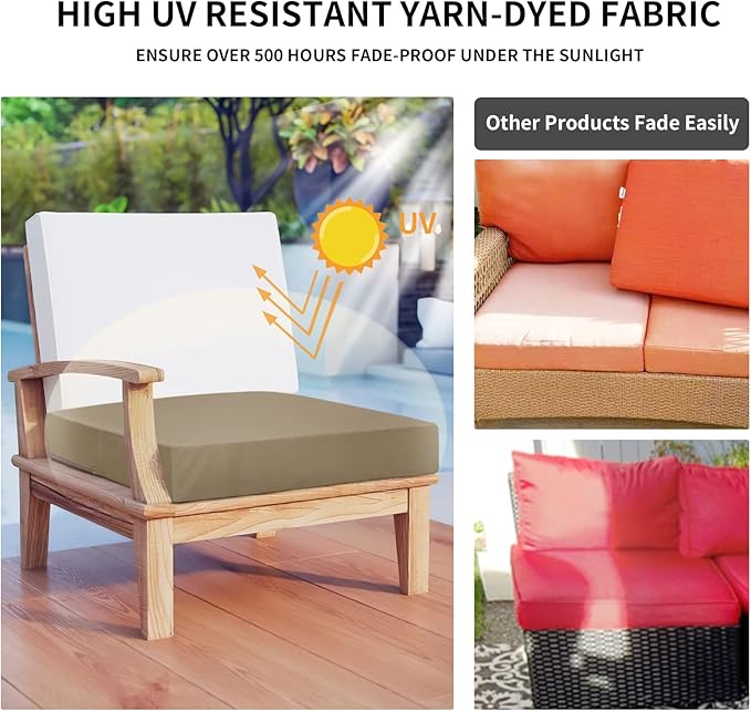 Easy-Going Waterproof Patio Cushion Covers 22x22x4 inch 4 Pack Replacement Non-Slip Outdoor Seat Cushion Slipcover with Zipper. Camel