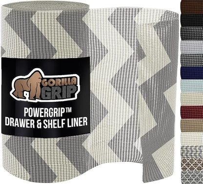 GORILLA GRIP powerGRIP Drawer Shelf and Cabinet Liner, Thick Strong Hold, Non-Adhesive Liners Protect Kitchen Cabinets and Cupboard, Bathroom Drawers, Easy Install, Breathable Mat, 20" x30', Chevron
